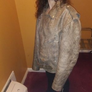 A real leather brown motorcycle jacket is